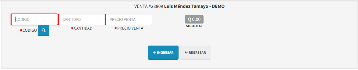 Agregar productos a la venta