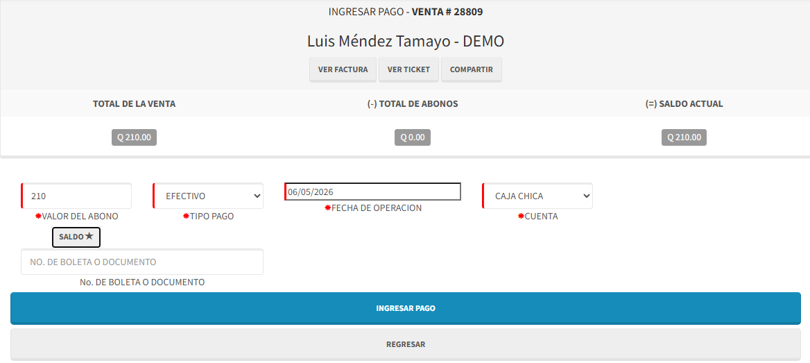 Pago de venta
