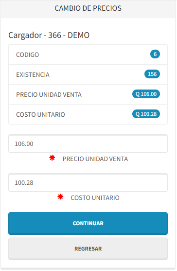 Cambiar precios