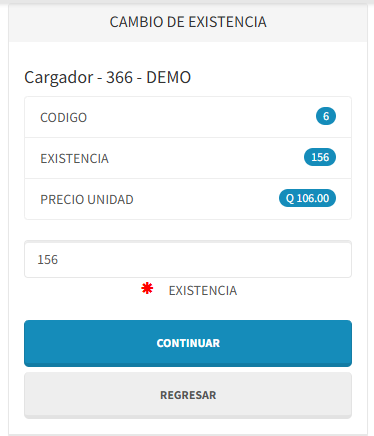 Cambiar existencia