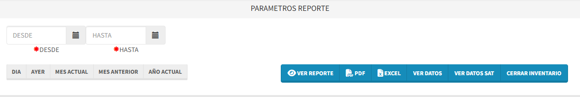 Parámetros del reporte filtrado